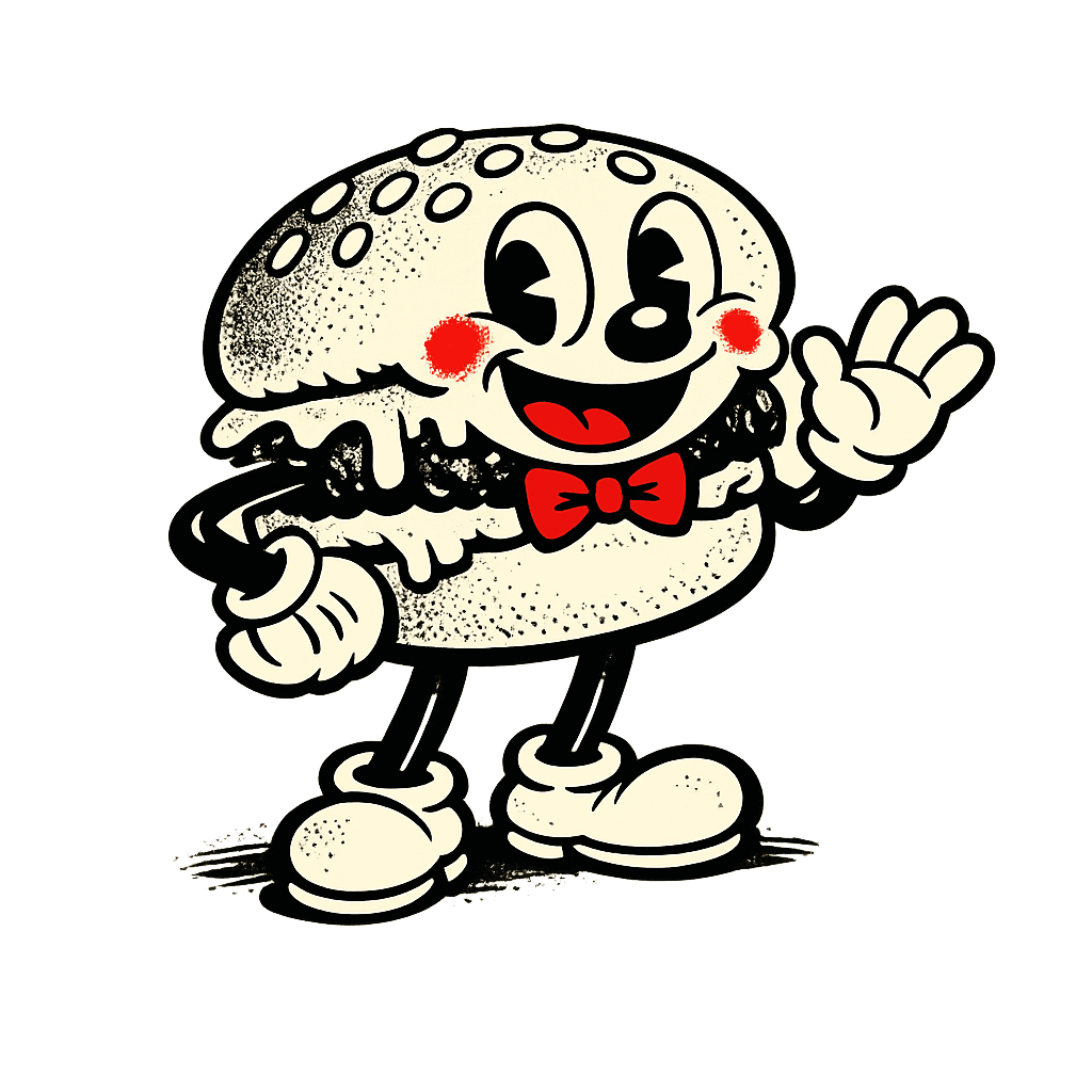 Mascota Terry's Burgers — hamburguesa cartoon saludando